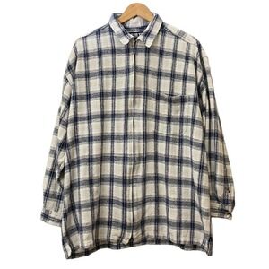 RESULTS MENS FLANNEL SHIRT LONG SLEEVE SHACKET ZIP UP WHITE BLUE XL